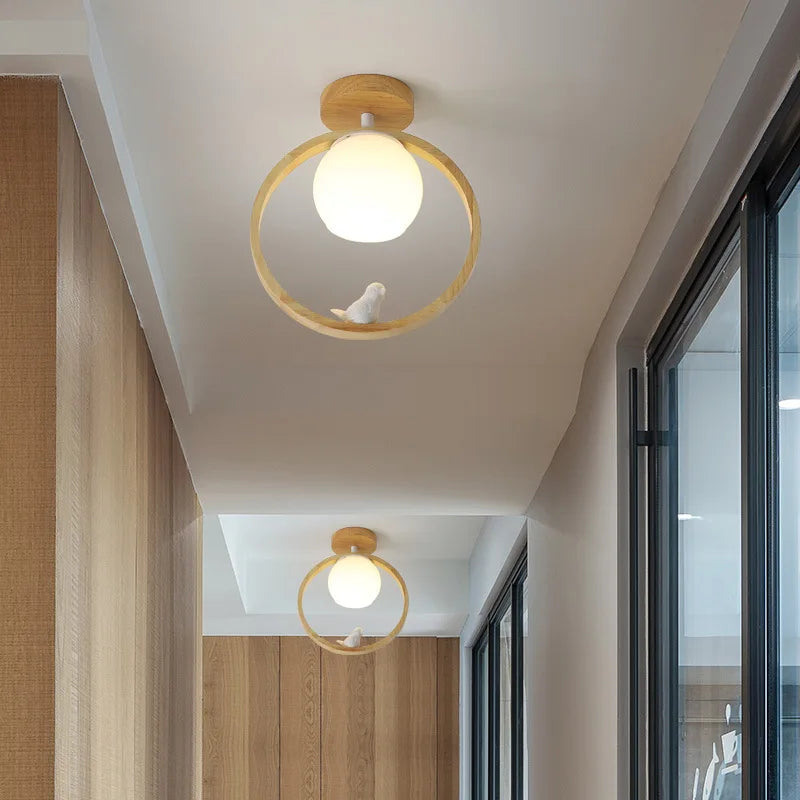 Nordic wood ceiling light for hallway, entrance, balcony, corridor or cloakroom – LED, 3 colour temperatures - vue 5 sur 14