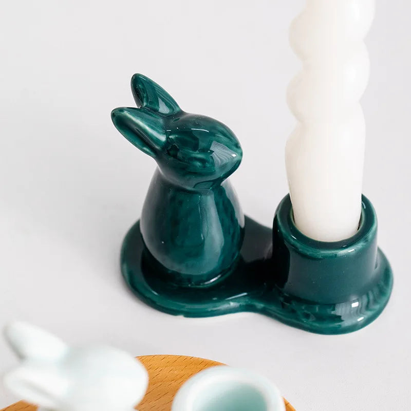 Decorative ceramic bunny candle holders for the home - vue 3 sur 11