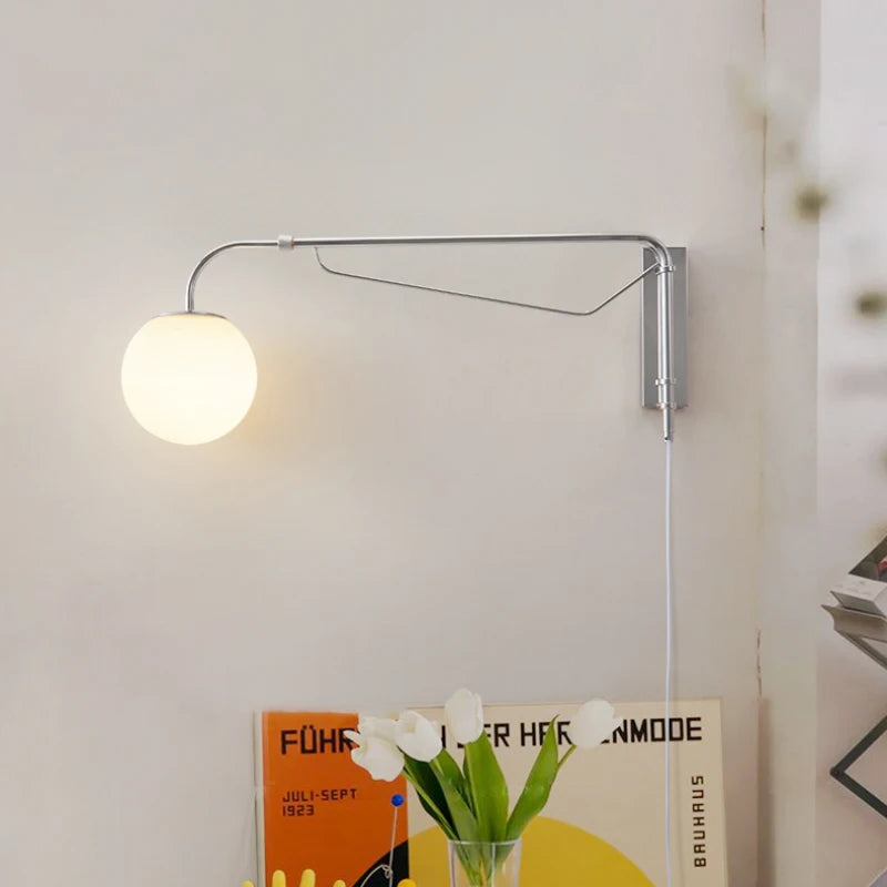 led wall light with glass swing arm for reading