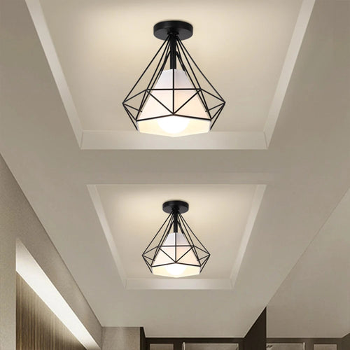 Retro industrial LED ceiling light with metal cage vintage fixture - vue 4 sur 12