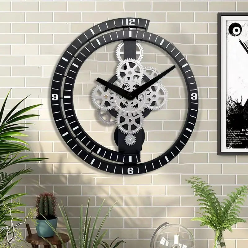 Industrial Gear Rotating Wall Clock, Silent Clock, Modern Design,Home Living Room,European Office Art Wall Decoration Horologe