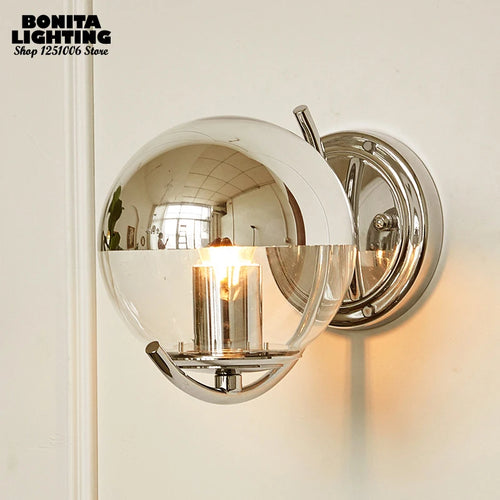 Space ball silver modern glass wall light