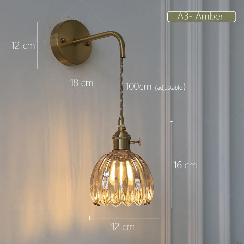 Retro Japanese floral glass wall light modern and chic design - vue 8 sur 18