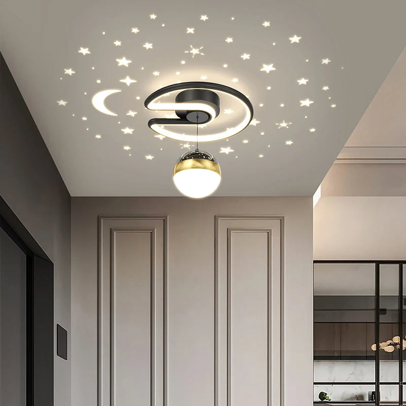 Black grey 28W LED ceiling light with glass ball shades, star effect for hallway, foyer and indoor lighting - vue 3 sur 8