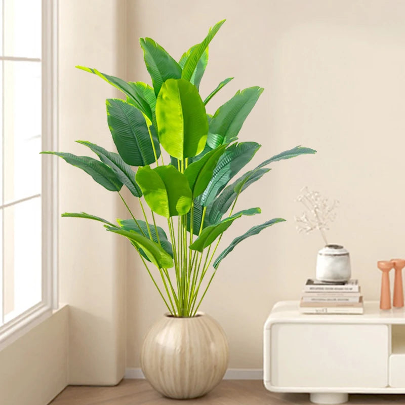 Large artificial tropical palm tree with banana and strelitzia leaves - vue 3 sur 6