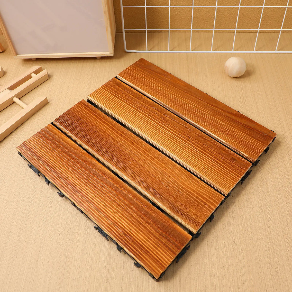Non-slip interlocking wooden deck tiles for balcony