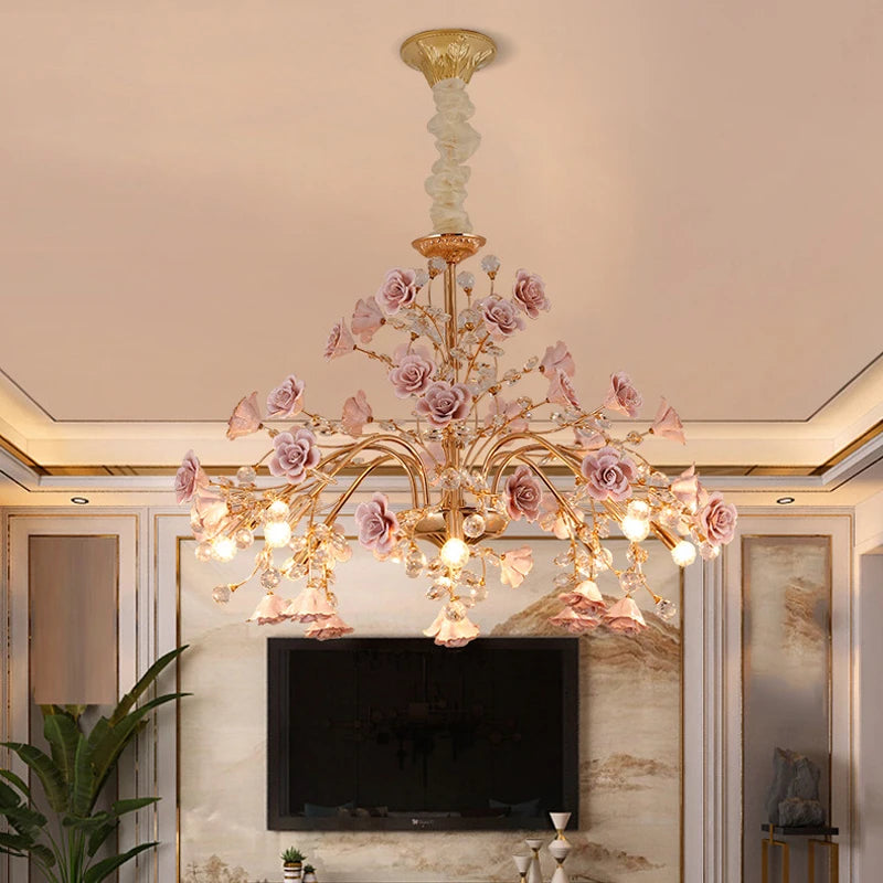 Ceramic crystal porcelain chandelier LED lamp for indoor use