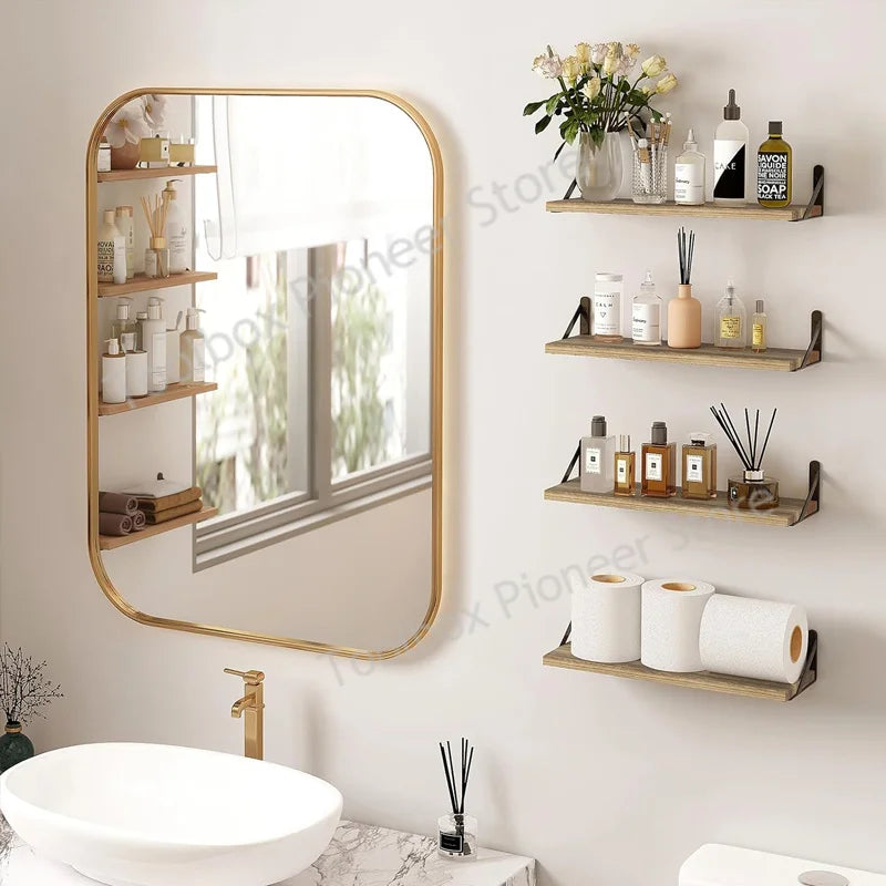simple design solid wood wall shelves for hanging storage - vue 10 sur 10