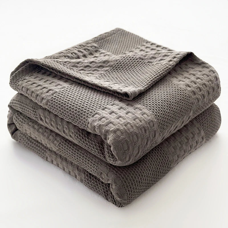 Lightweight cotton waffle throw for sofa and bedroom