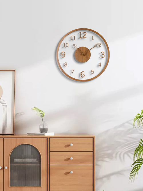 Transparent minimalist wall clock, tree leaf pointer, wood grain wall clock, silent living room, bedroom, office, and holiday de - vue 4 sur 7