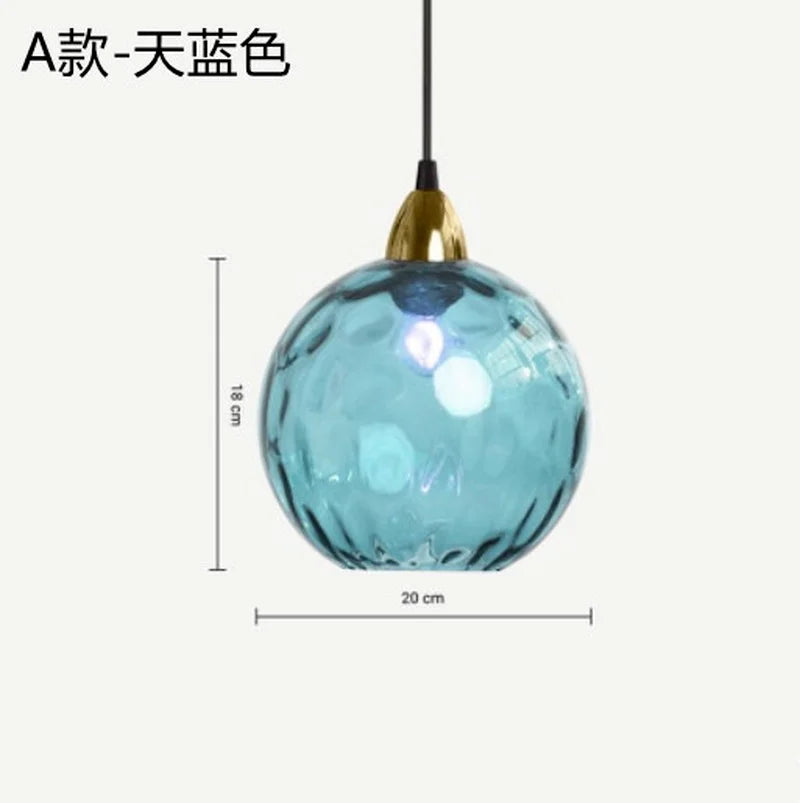 Nordic coloured glass globe pendant light water grain modern restaurant kitchen bedside lamp - vue 8 sur 29