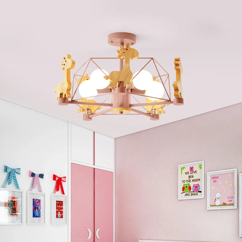 Nordic wood animal chandelier for children's bedroom