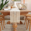 Vintage crochet lace table runner with tassels
