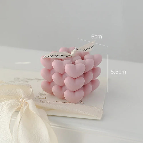 handmade decorative heart cube scented candle in soy wax