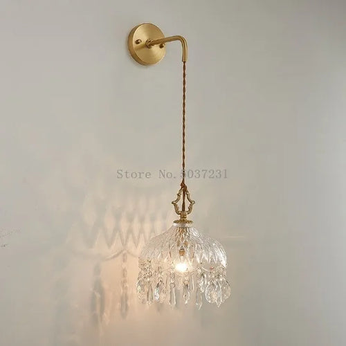 Nordic retro brass crystal and glass pendant chandelier