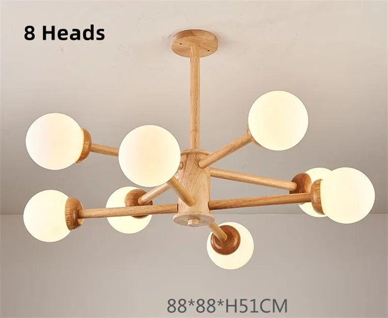 Japanese wood chandelier with glass lampshade for interior decoration