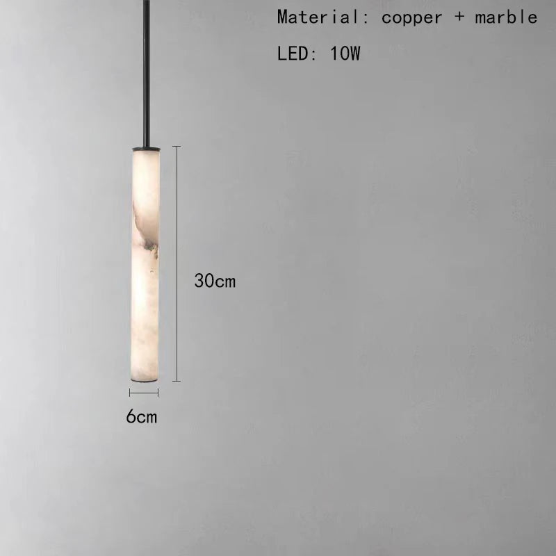 lustre cylindrique en marbre naturel avec cordon réglable 3000k - vue 9 sur 9