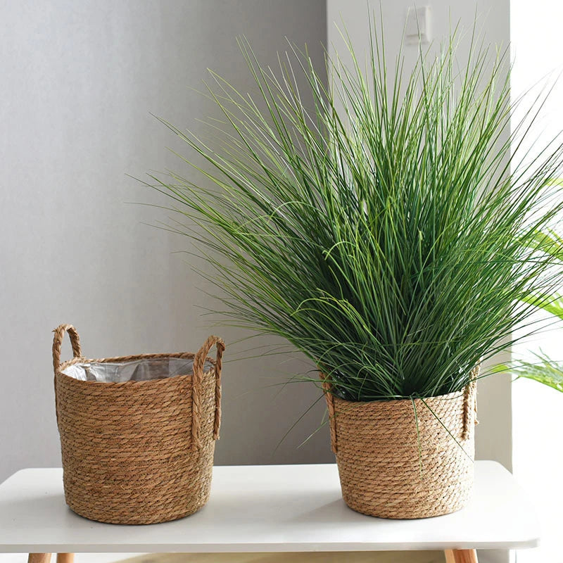 handwoven straw basket for plants and laundry