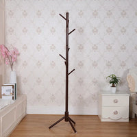 wooden coat rack with 8 hooks hanging from the floor