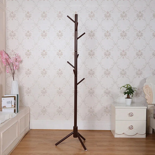 wooden coat rack with 8 hooks hanging from the floor