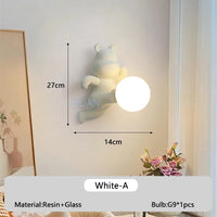 Resin and glass bear wall light for children