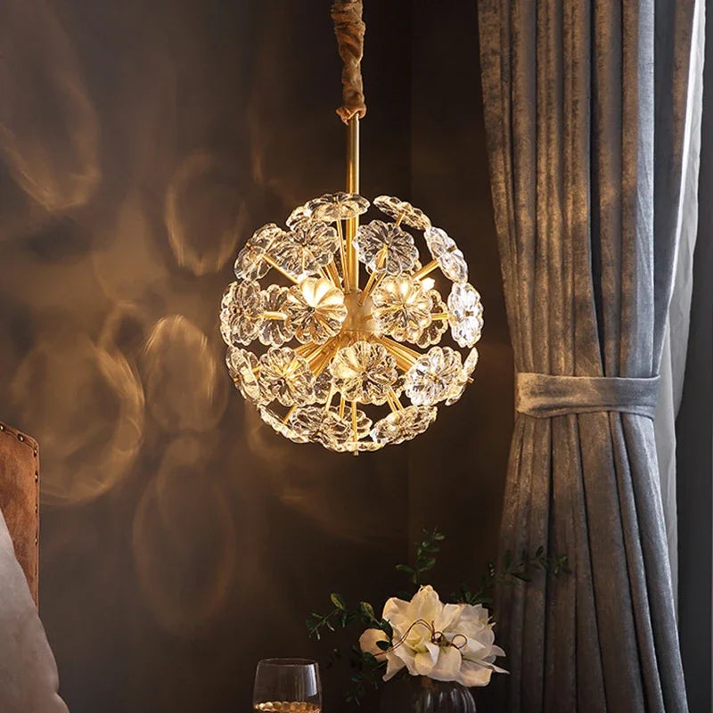 Round copper dandelion crystal chandelier for artistic decoration