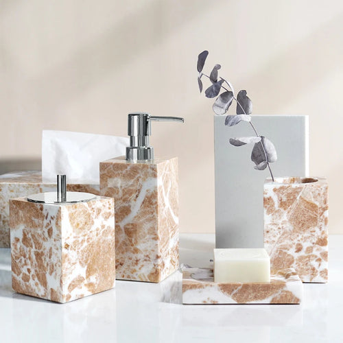 natural marble bathroom accessory set - vue 5 sur 17