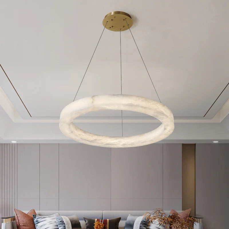 Modern luxury pendant light in Spanish natural marble and copper - vue 3 sur 10