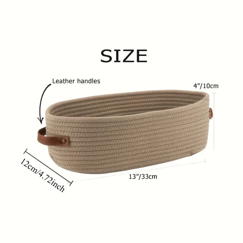 Oval Woven Bathroom Storage Basket, Multifunctional Desktop Organizer, Toilet Paper Holder, Toy Storage Basket - vue 4 sur 7