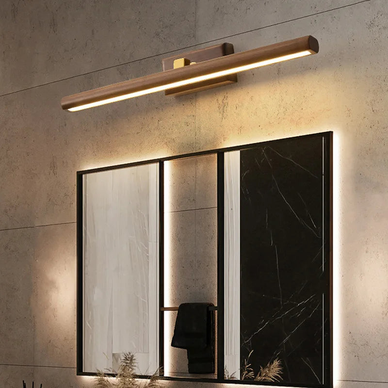 Scandinavian black walnut mirror LED wall lamp - vue 3 sur 8