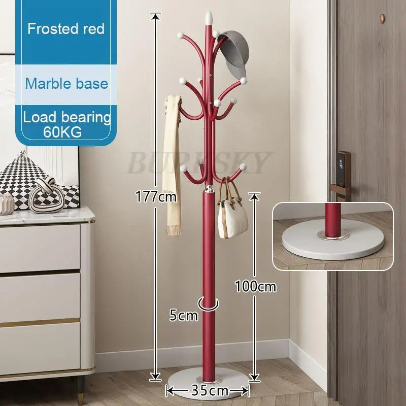 freestanding metal coat rack with 12 hooks and integrated shelves