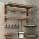 Wood and aluminium wall-mounted towel rack and shower accessories organiser