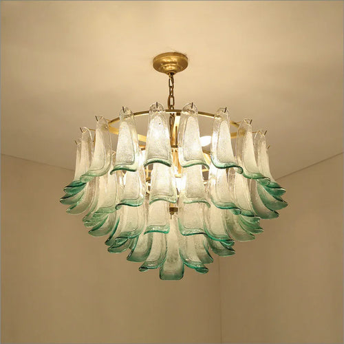 Luxury glass chandelier with suspended LED pendant - vue 7 sur 9