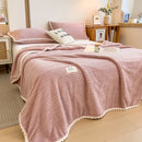 Soft plain knitted fleece throw for sofa and living room