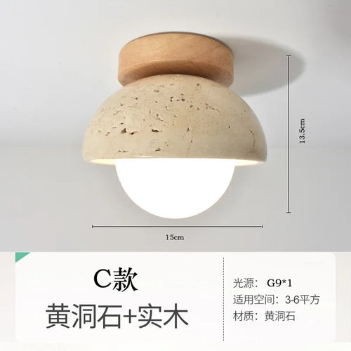 Japanese stone ceiling light with walnut base - vue 13 sur 12