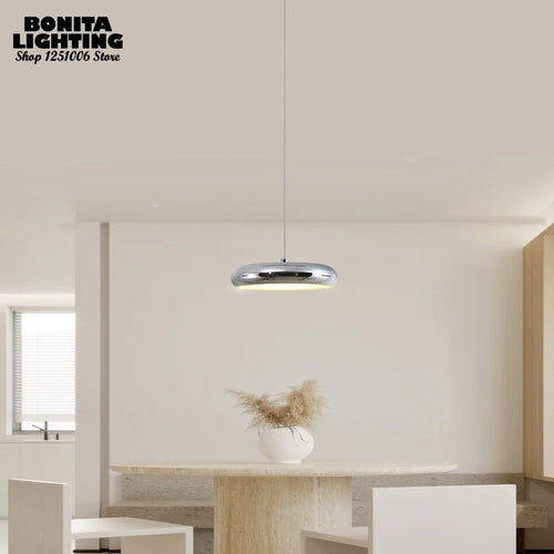 Modern minimalist luxury round LED pendant light with dimming - vue 5 sur 14