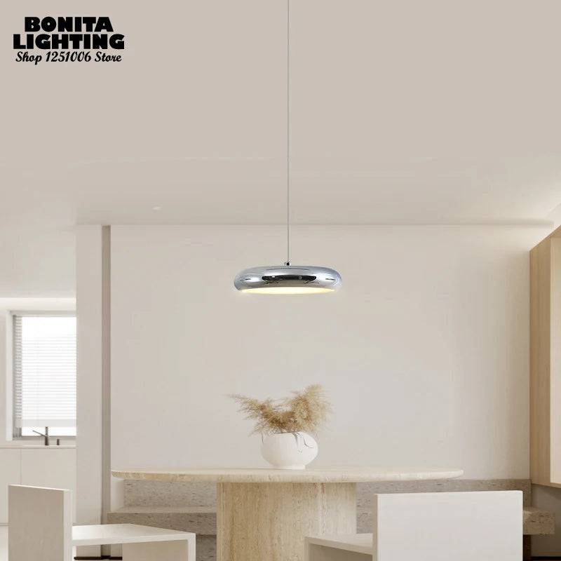 Modern minimalist luxury round LED pendant light with dimming - vue 4 sur 14