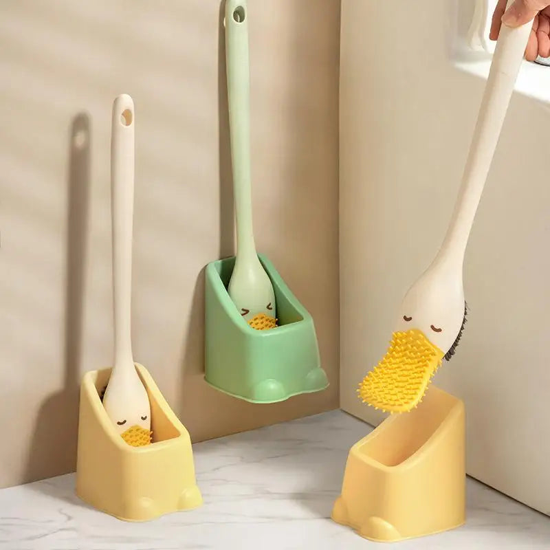 Creative wall-mounted duck toilet brush space-saving