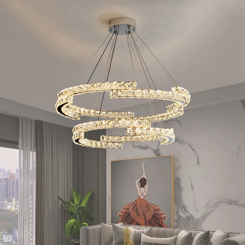 Nordic crystal stainless steel mirror LED chandelier for indoor use