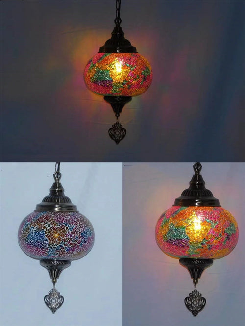 Handmade vintage stained glass pendant light bohemian style from Turkey - vue 7 sur 14