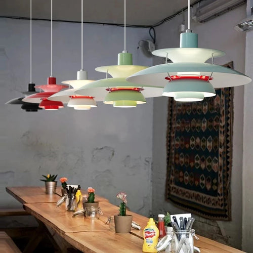 Modern colourful LED umbrella pendant light nordic chandelier for dining room, bar and restaurant - vue 3 sur 21