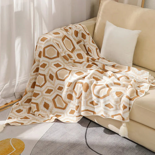 Bohemian geometric check throw with tassels for living room - vue 3 sur 7