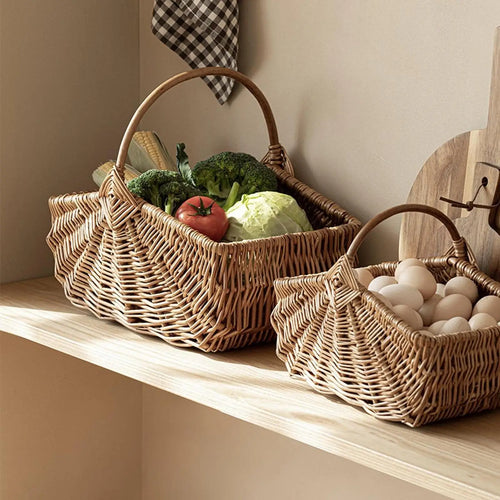wicker basket for picnics, fruits, vegetables, camping and parties - vue 2 sur 7