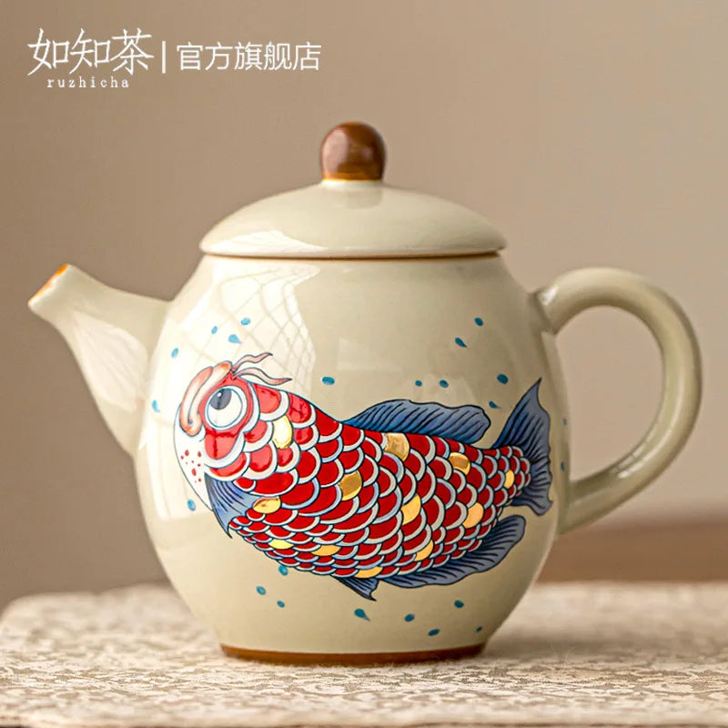 Chinese arowana retro ceramic kung fu teapot 150ml - vue 4 sur 6