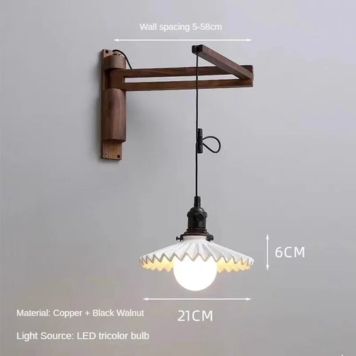 Retro folding walnut wall lamp for nostalgic ambience - vue 10 sur 11