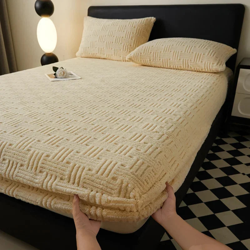 Plush Mattress Cover For Bed,stretch Soft Material Fitted Sheet, Keep Warm,dust Protector,machine Washable 90X200,180X200 - vue 12 sur 20