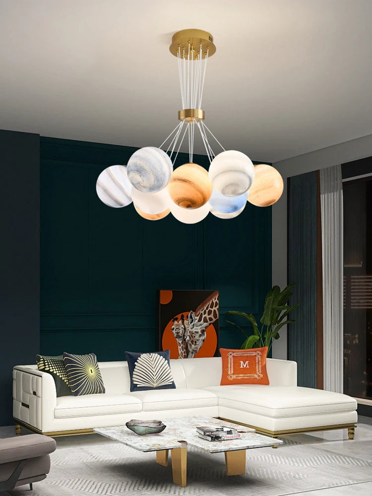 Modern height adjustable spherical LED chandelier for home decoration - vue 6 sur 19