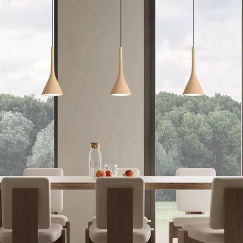 Modern metal pendant light with wood effect and adjustable cord - vue 3 sur 8