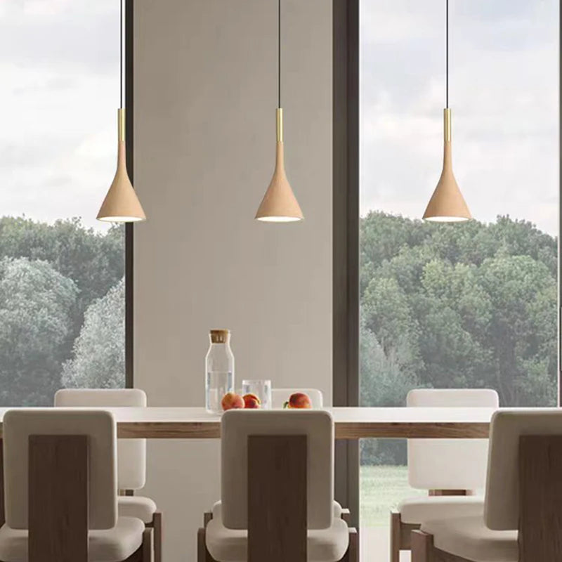 Modern metal pendant light with wood effect and adjustable cord