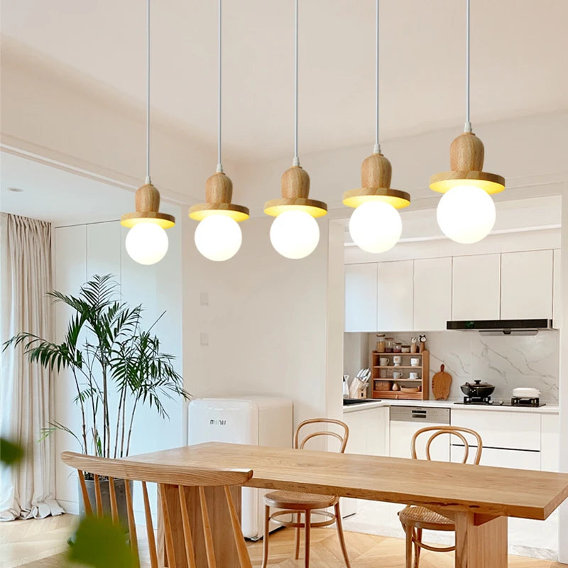 Nordic style solid wood chandelier with three heads